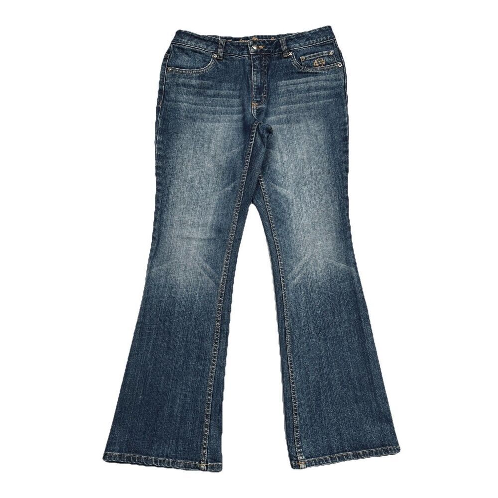 Y2K Harley Davidson Bootcut Jeans 6P Petite (28x28.5) Blue Mid Rise Denim Womens